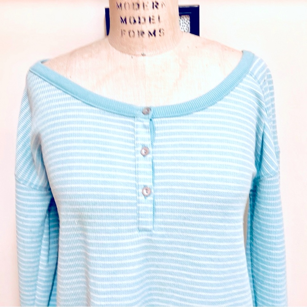 T11 Ocean + Coast Striped Mint Green Thermal Top